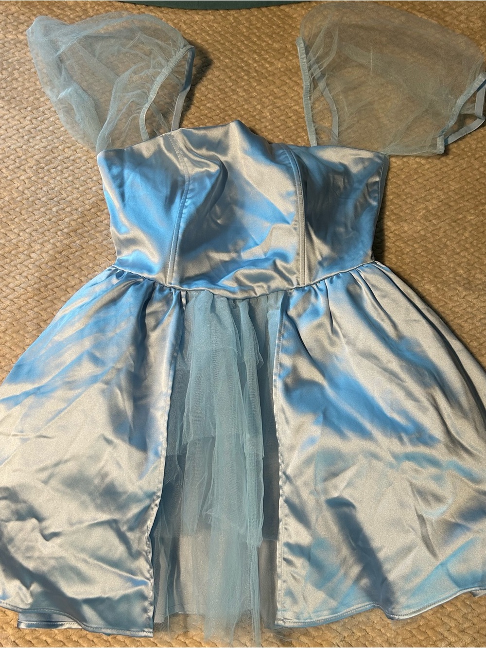 Sugar Thrillz Light Blue Satin & Tulle Mini Dress